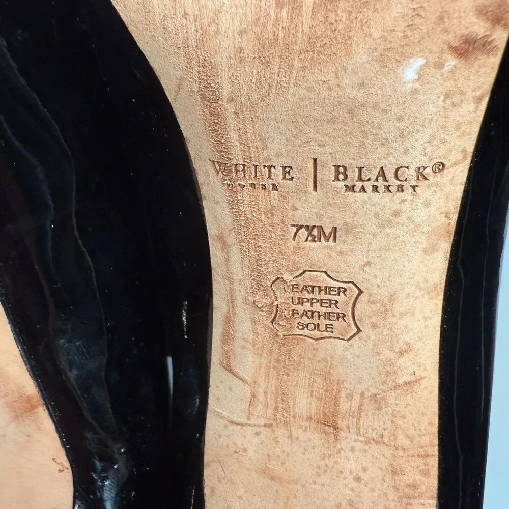 White House Black Market Black Leather Open-Toe Heel 3.5″ Size 7.5M Leather